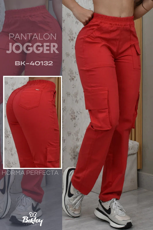 PANTALON JOGGER ESTILO CARGO ROJO REF. BK-40132