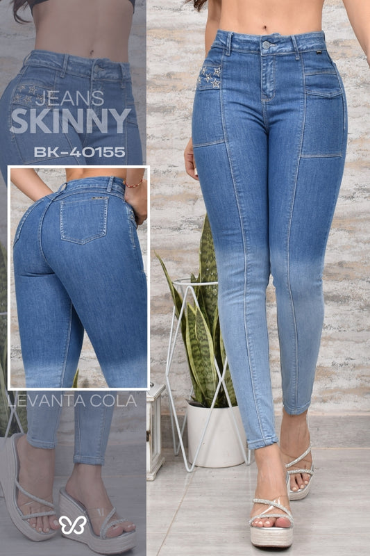 JEANS SKINNY, ESTILO BICOLOR HORMA PERFECTA REF. BK-40155