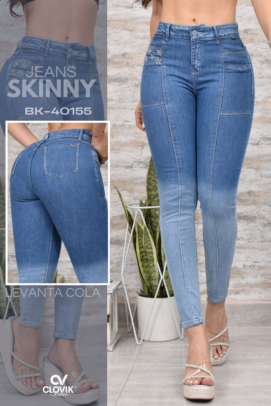 JEANS SKINNY, ESTILO BICOLOR HORMA PERFECTA REF. BK-40155