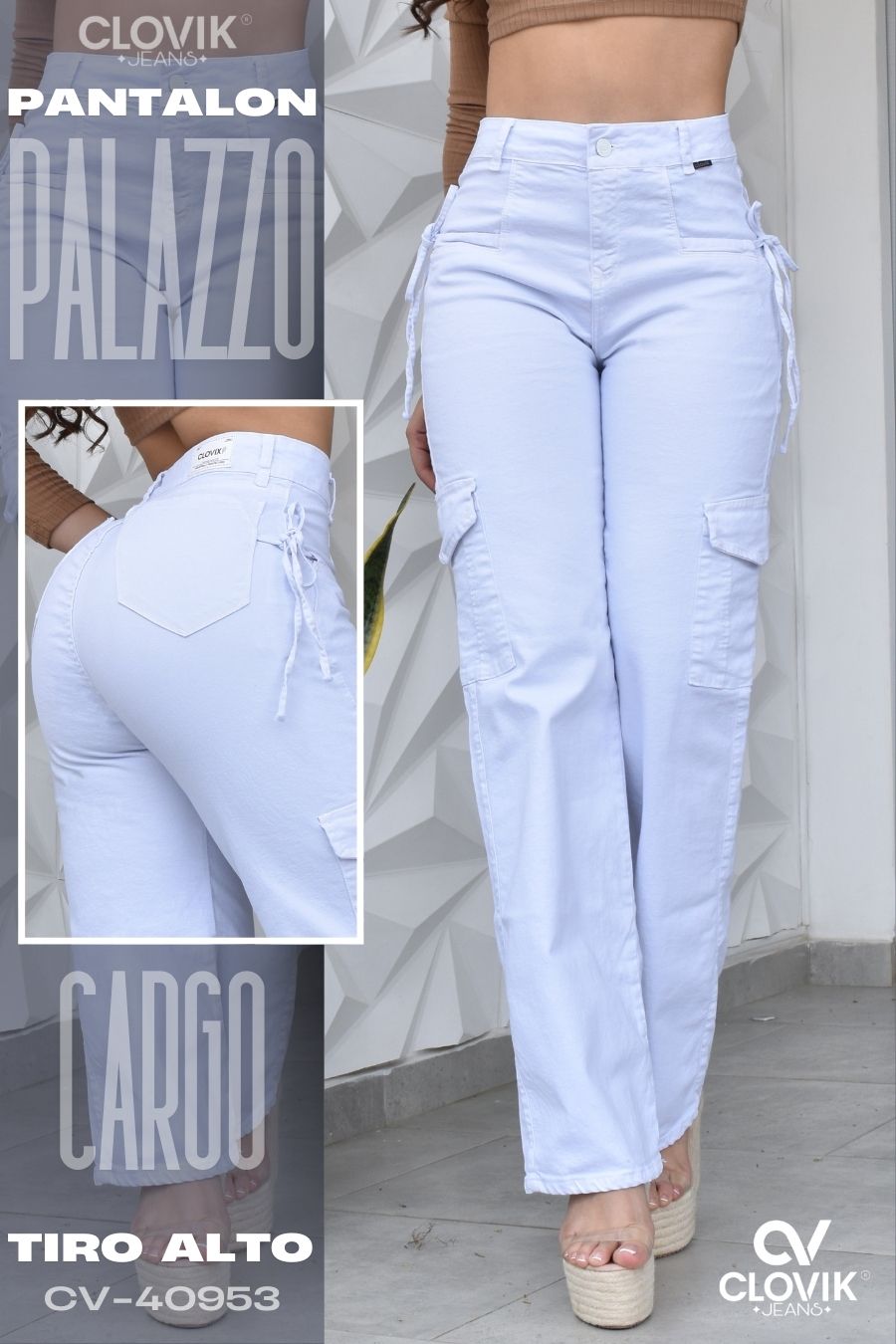 PANTALON COLOR BLANCO PALAZZO CARGO CV-40953 – CLOVIX JEANS