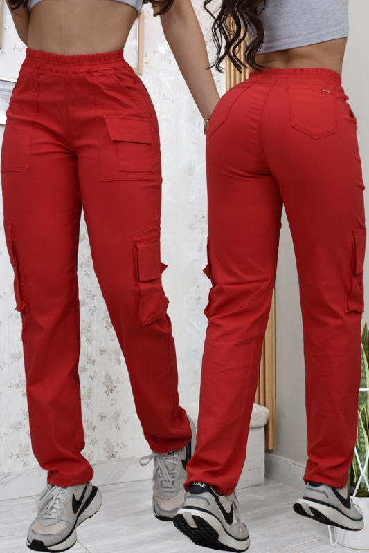 JEANS JOGGER CARGO ROJO REF. BK-40132