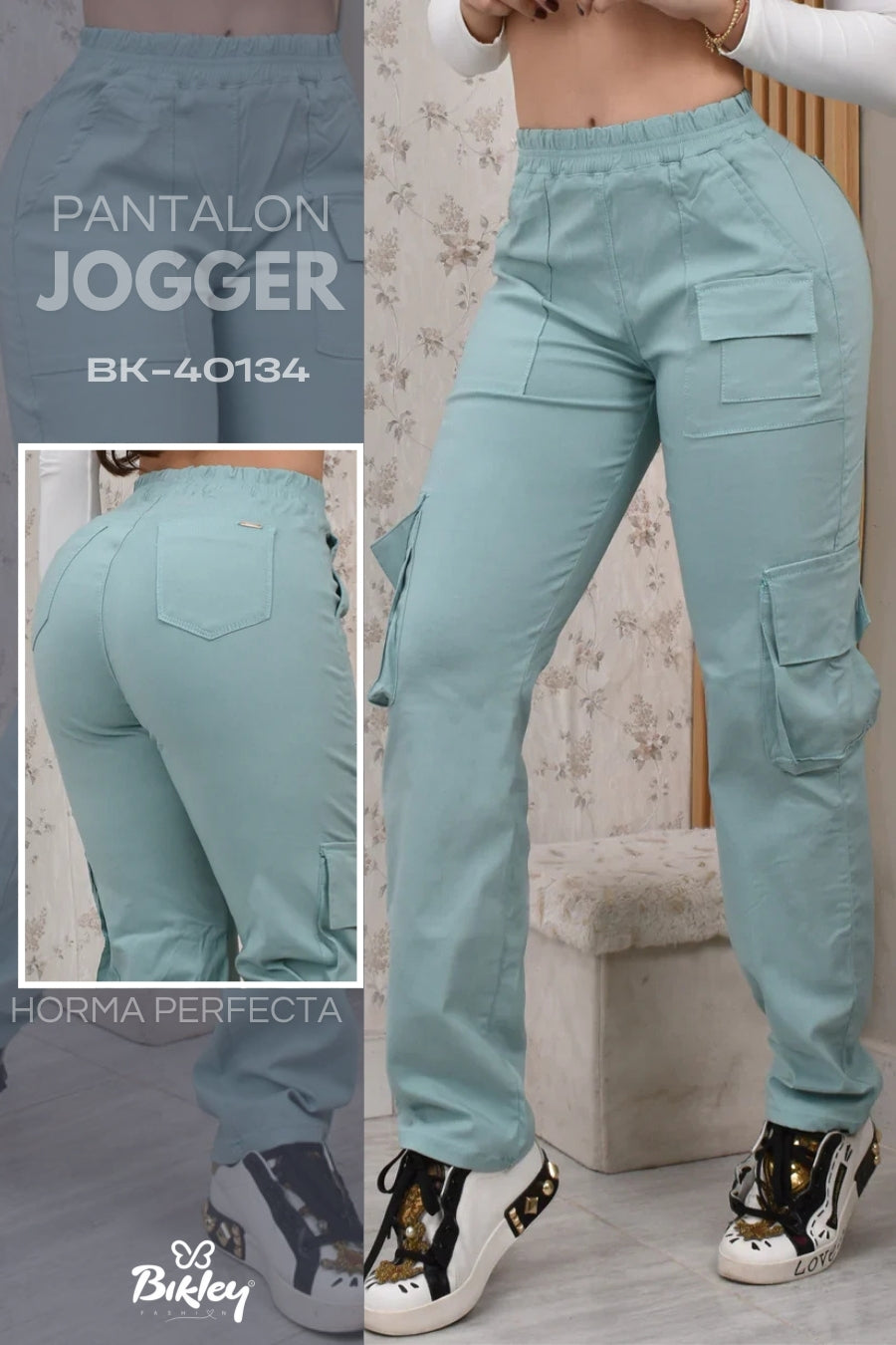 PANTALON JOGGER ESTILO CARGO VERDE AGUA REF. BK-40134