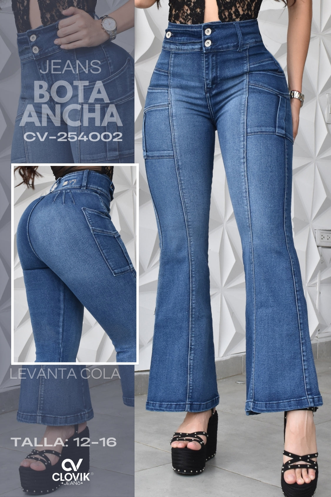 JEANS BOTA ANCHA PUSH UP REF. CV-254002