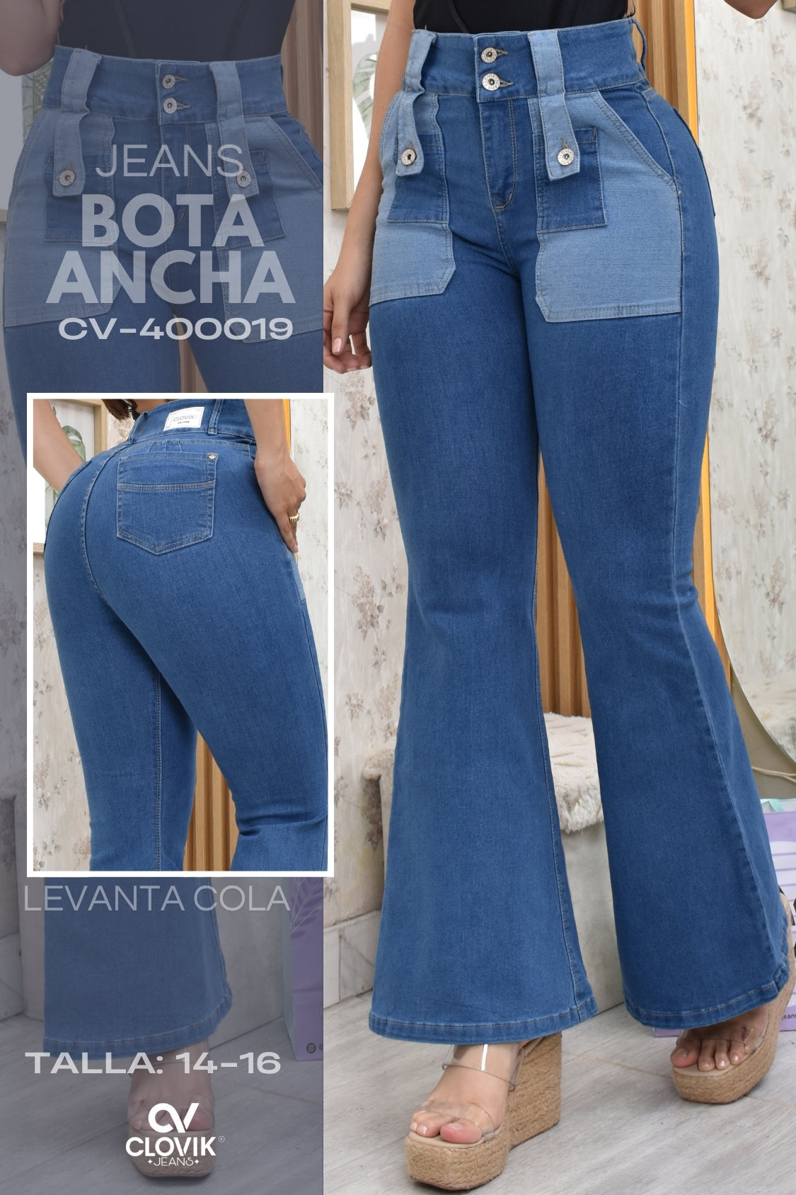 JEANS BOTA ANCHA PUSH UP REF. CV-400019