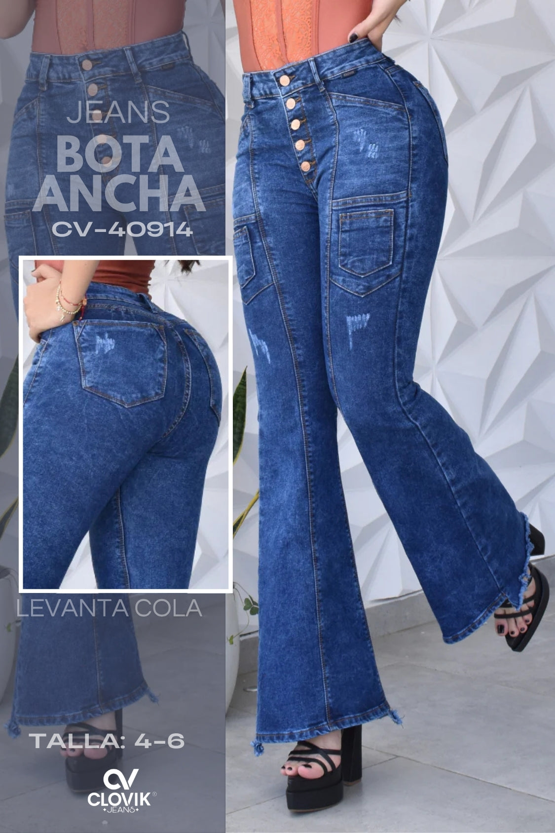 JEANS BOTA ANCHA PUSH UP REF. CV-40914