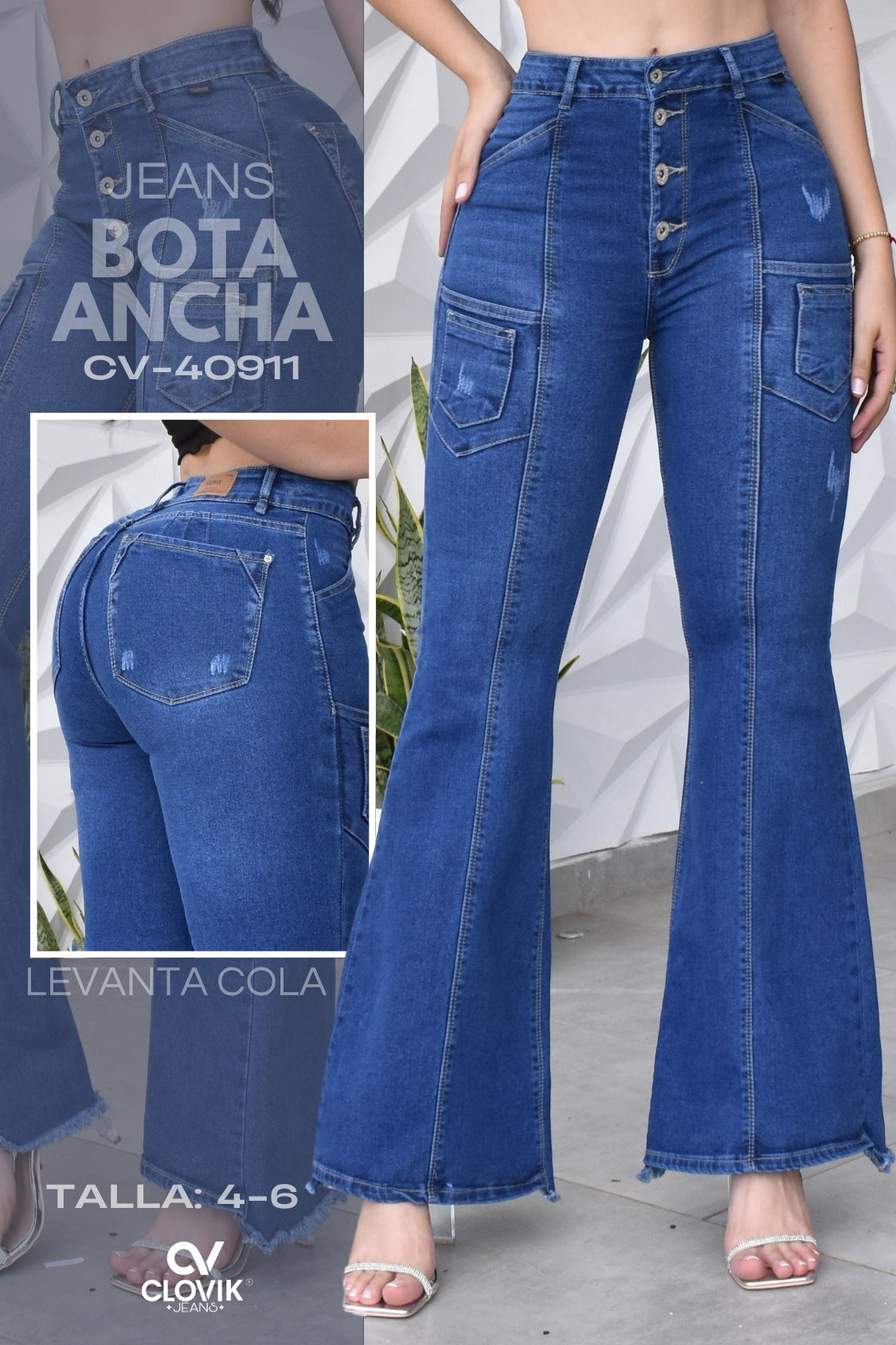 JEANS BOTA ANCHA PUSH UP REF. CV-40911