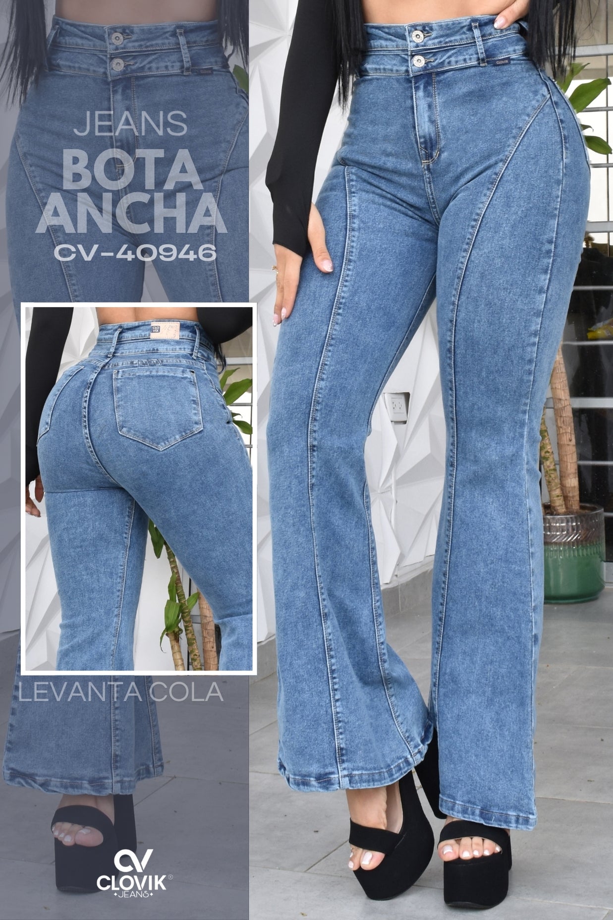 JEANS BOTA ANCHA PUSH UP REF. CV-40946