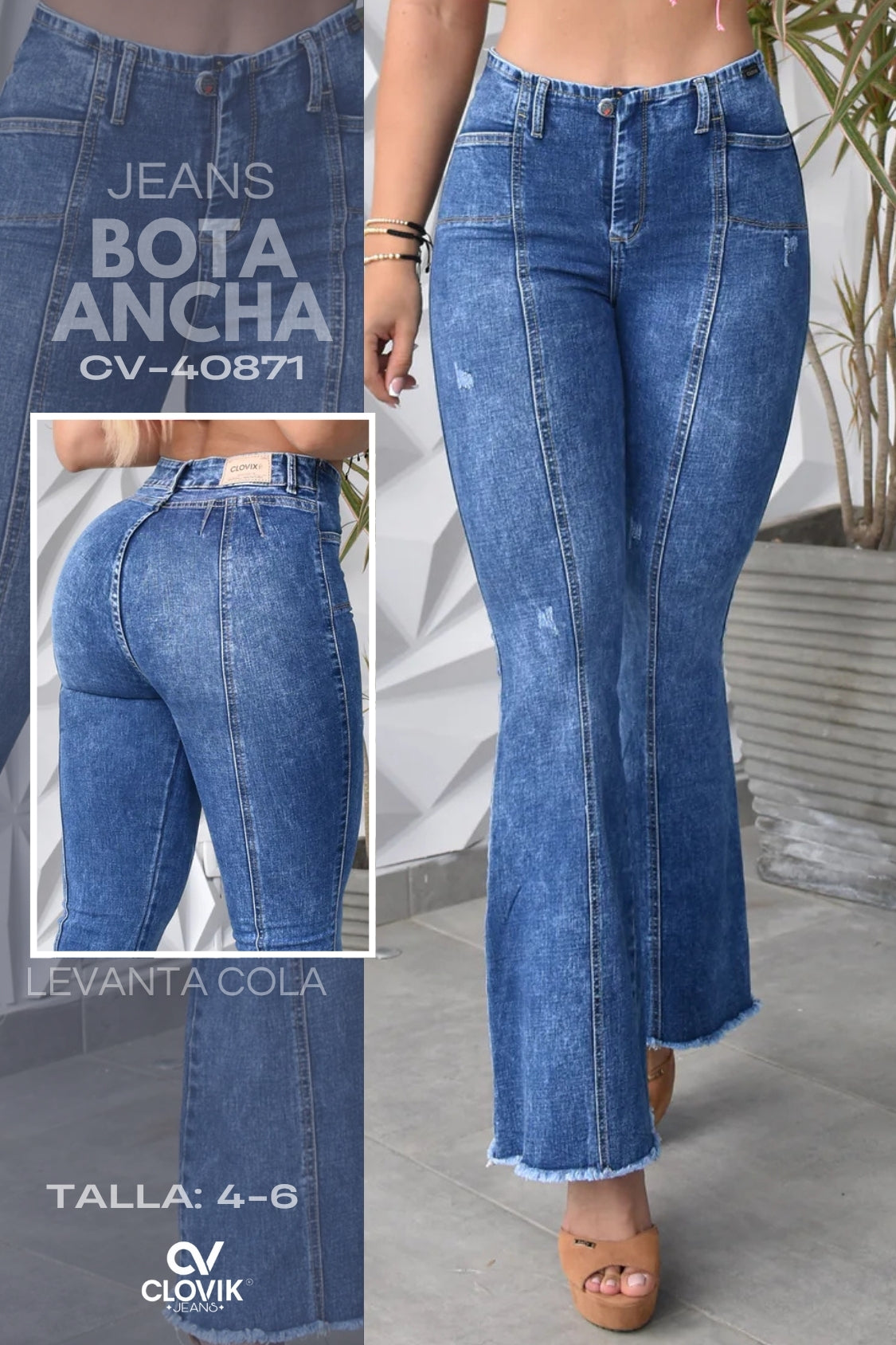 JEANS BOTA ANCHA PUSH UP REF. CV-40871