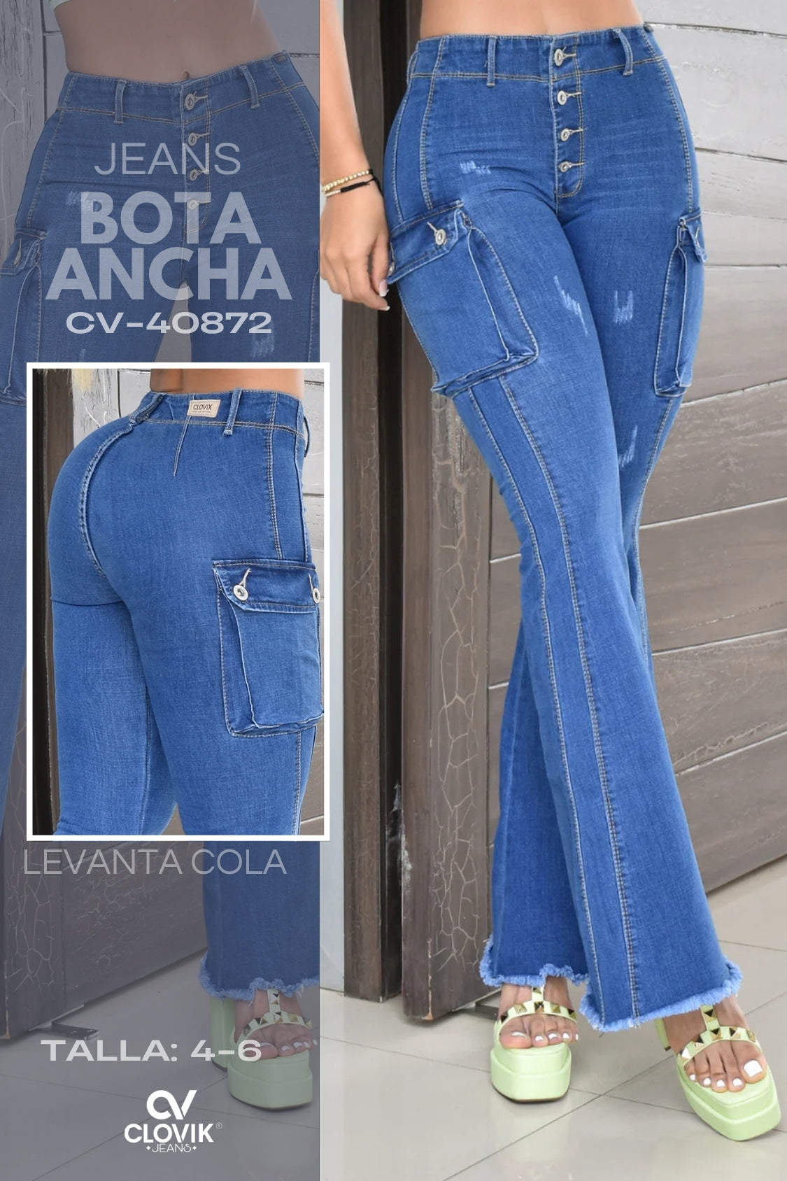 JEANS BOTA ANCHA PUSH UP REF. CV-40872