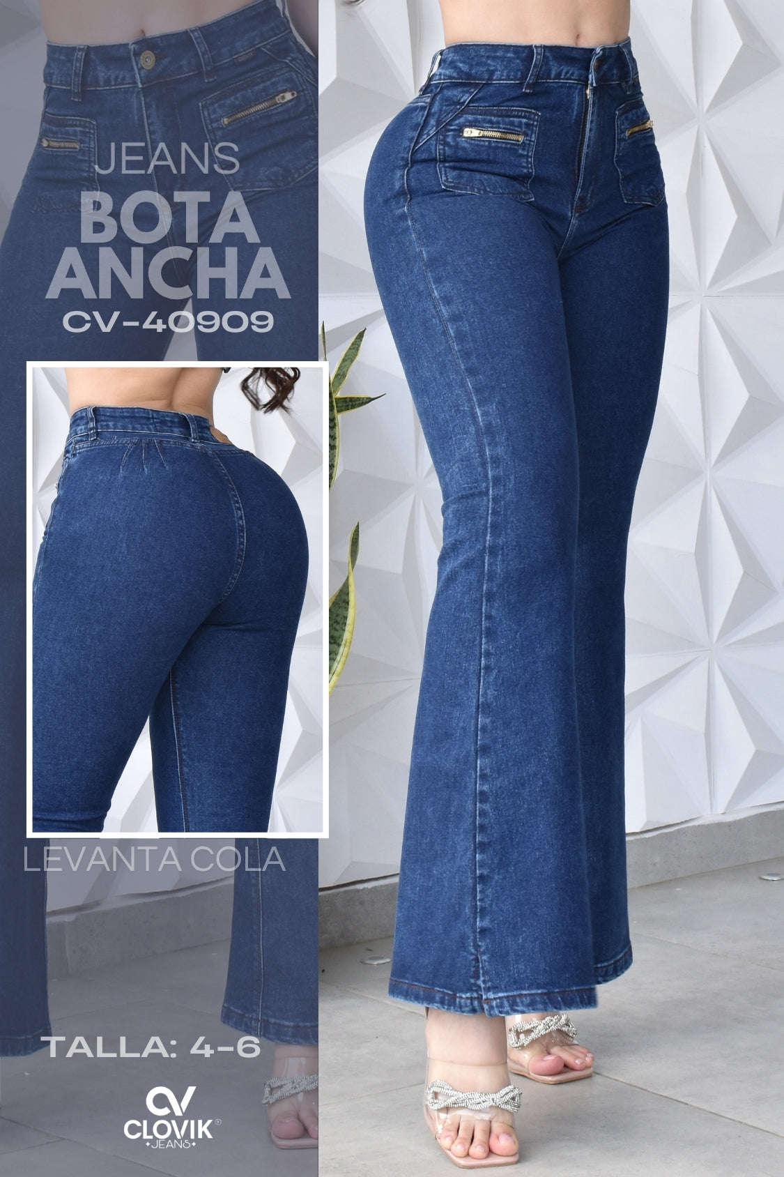 JEANS BOTA ANCHA PUSH UP REF. CV-40909