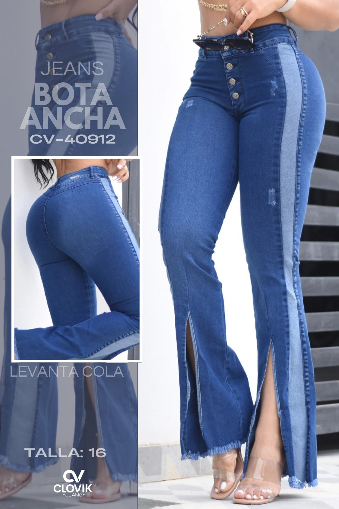 JEANS BOTA ANCHA PUSH UP REF. CV-40912