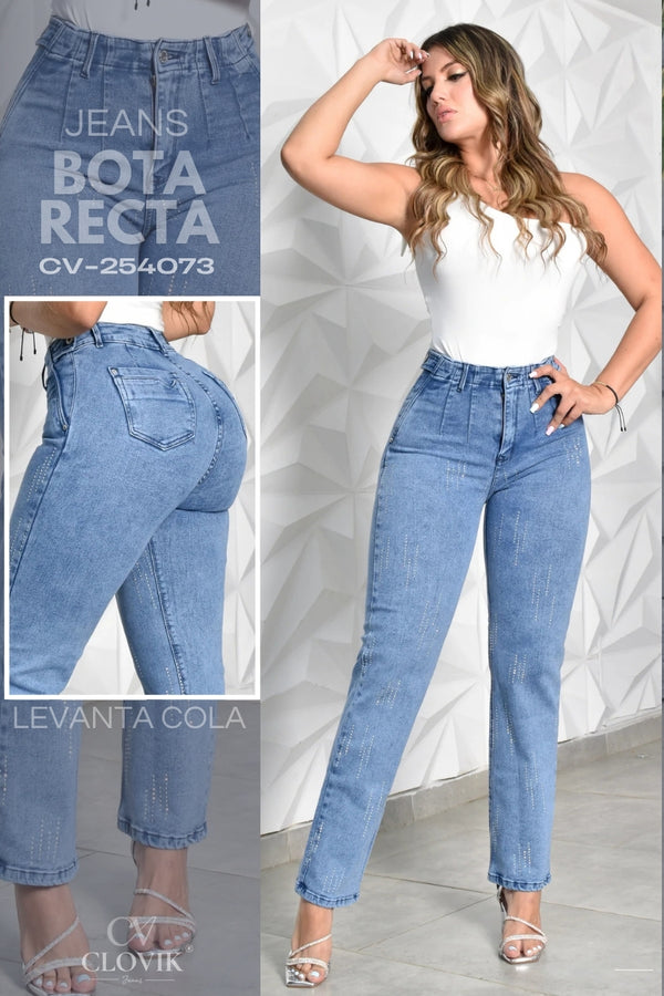 PANTALON BOTA RECTA CON CRISTALES REF. CV- 254073