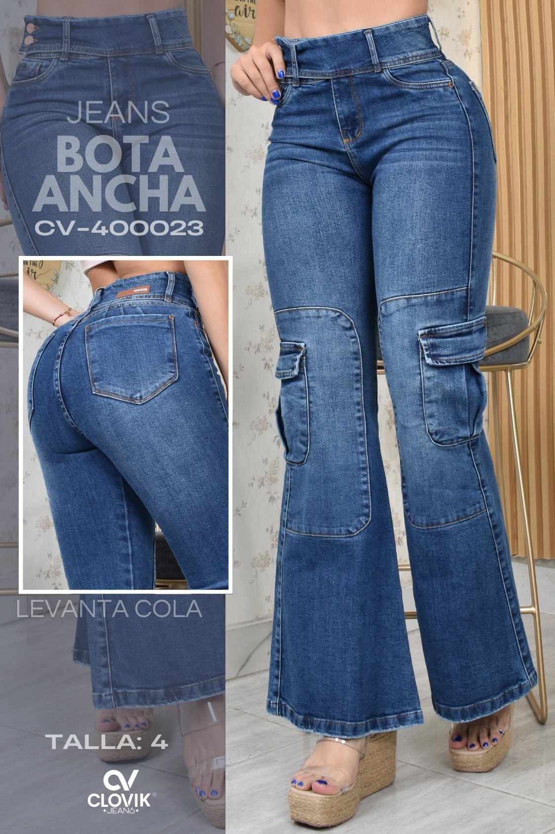 JEANS BOTA ANCHA PUSH UP REF. CV-400023
