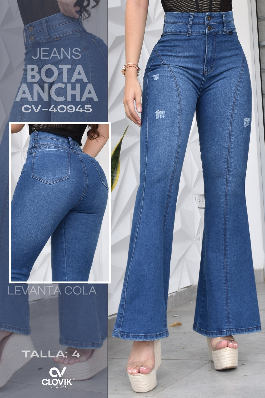 JEANS BOTA ANCHA PUSH UP REF. CV-40945