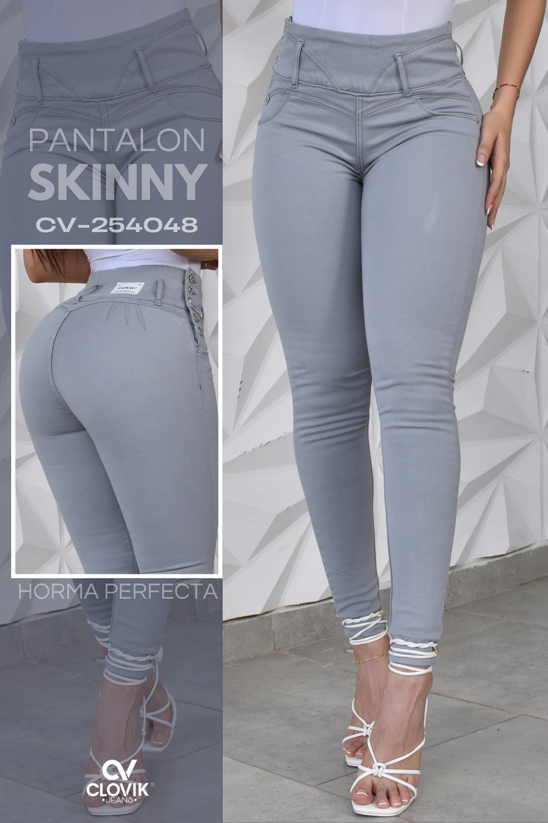 PANTALON SKINNY COLOR GRIS PUSH UP REF. CV-254048