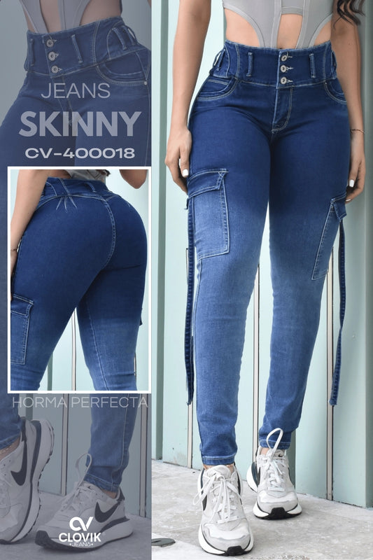 JEANS SKINNY CARGO PUSH UP REF. CV-400018