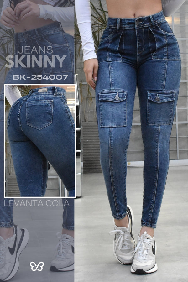 JEANS SKINNY, ESTILO CARGO HORMA PERFECTA REF. BK-254007