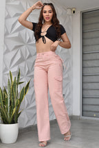 PANTALON ROSA PALAZZO CARGO REF. CV-40956