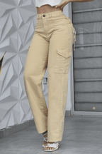 PANTALON COLOR CAQUI PALAZZO CARGO REF. CV-40954