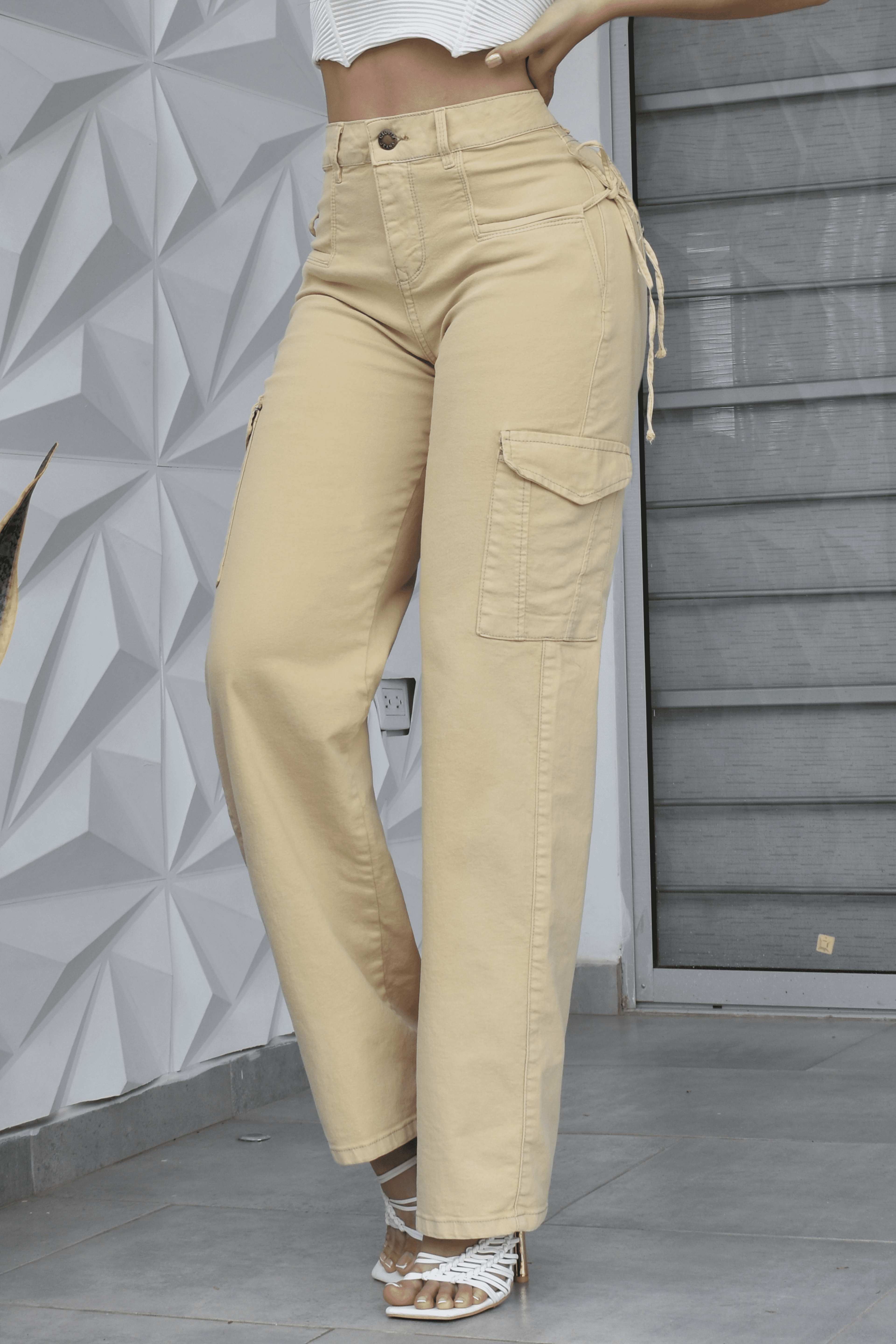 PANTALON COLOR CAQUI PALAZZO CARGO REF. CV-40954