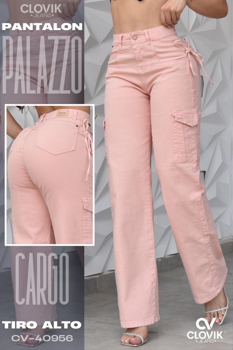 PANTALON ROSA PALAZZO CARGO REF. CV-40956