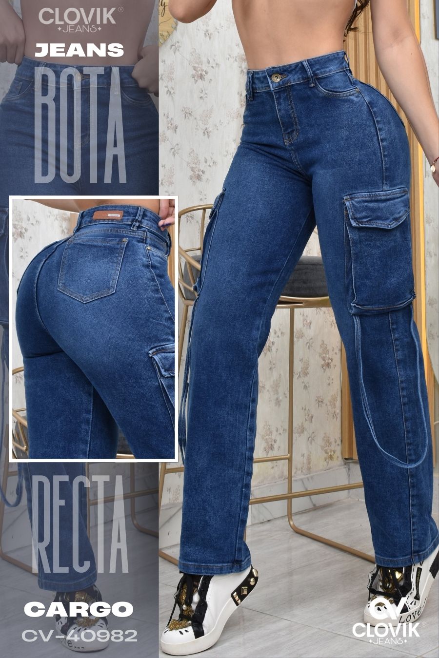 JEANS BOTA RECTA CARGO REF. CV-40982