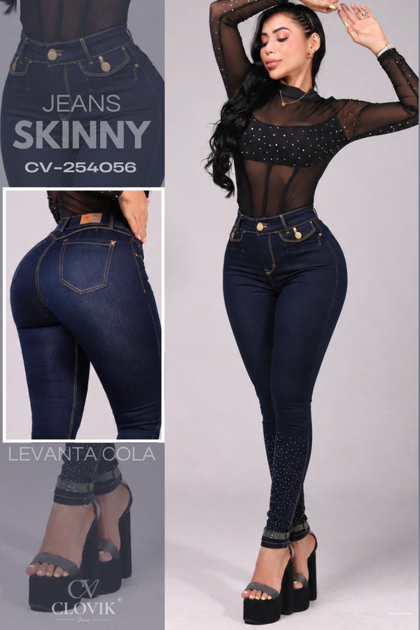 JEANS SKINNY PUSH UP CON CRISTALES REF. CV-254056