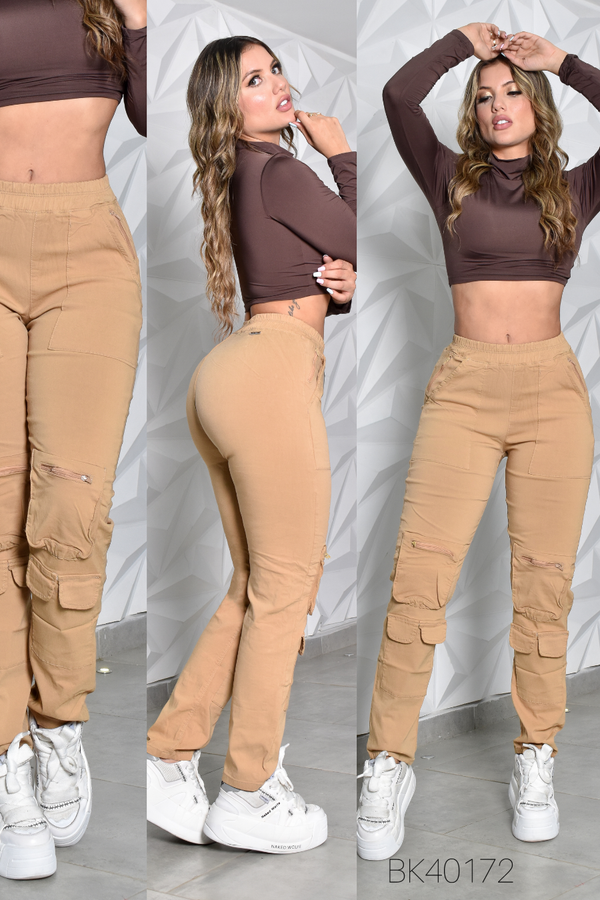 PANTALON JOGGER CARGO MANTECADO REF. BK-40172