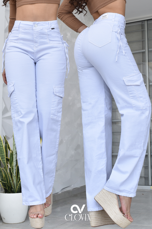 JEANS BLANCO PALAZZO CARGO REF. CV-40953