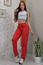PANTALON JOGGER ESTILO CARGO ROJO REF. BK-40132
