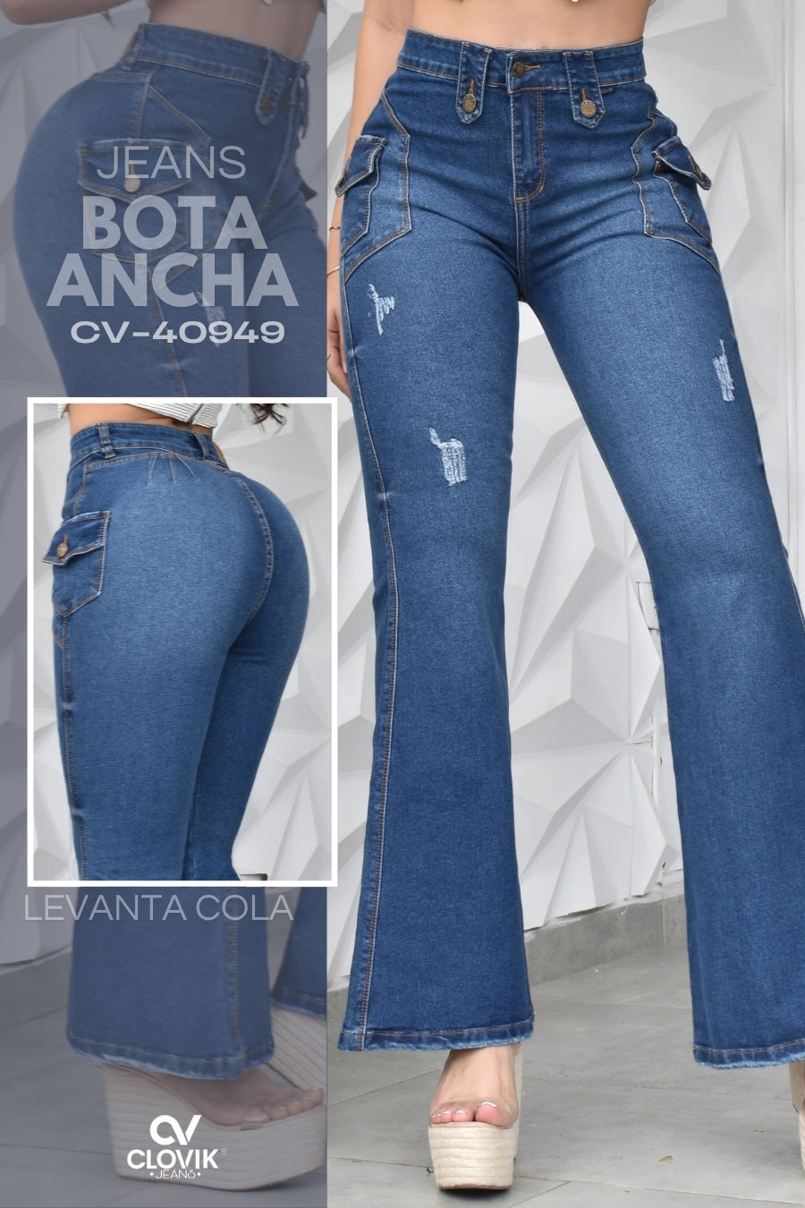 JEANS BOTA ANCHA PUSH UP REF. CV-40949