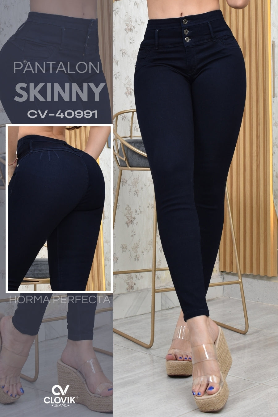 PANTALON SKINNY AZUL MARINO PUSH UP  REF. CV-40991