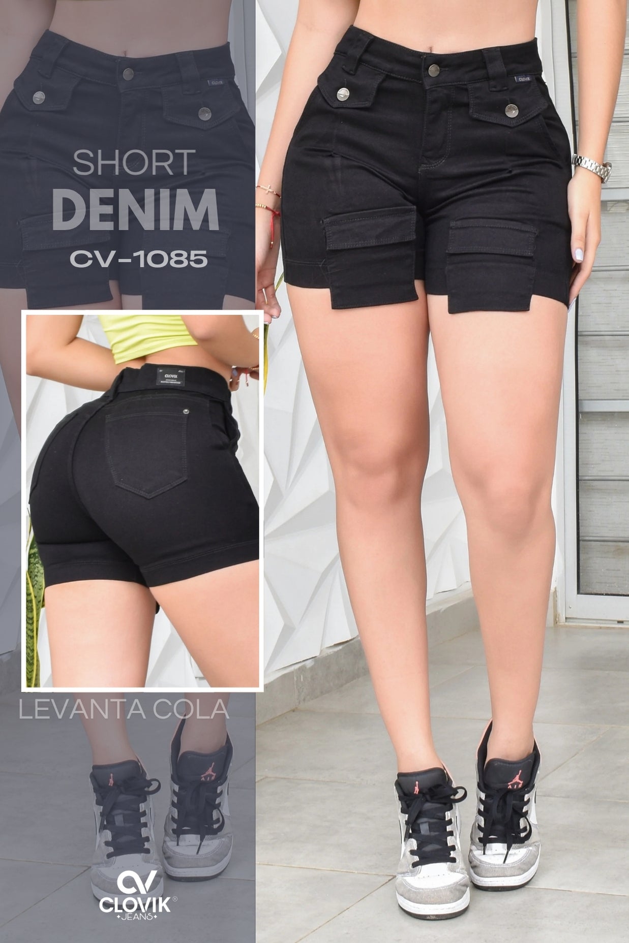 SHORT DENIM COLOR NEGRO CLOVIX REF. CV-1085
